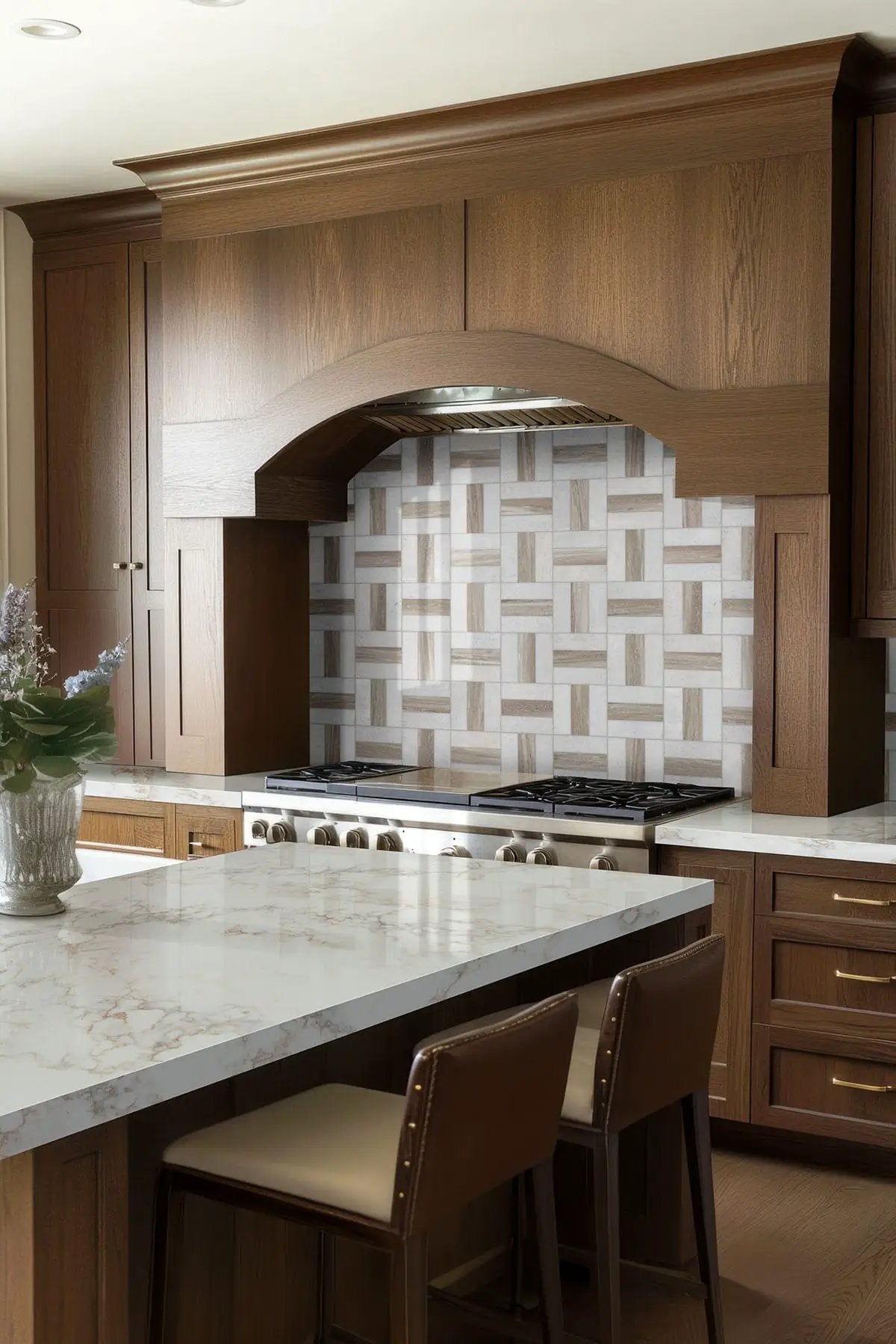 Winslow Weave Polished Pattern Marble Mosaics in a finished room