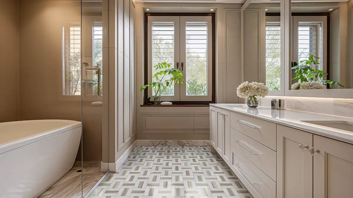 Winslow Weave Polished Pattern Marble Mosaics in a finished room