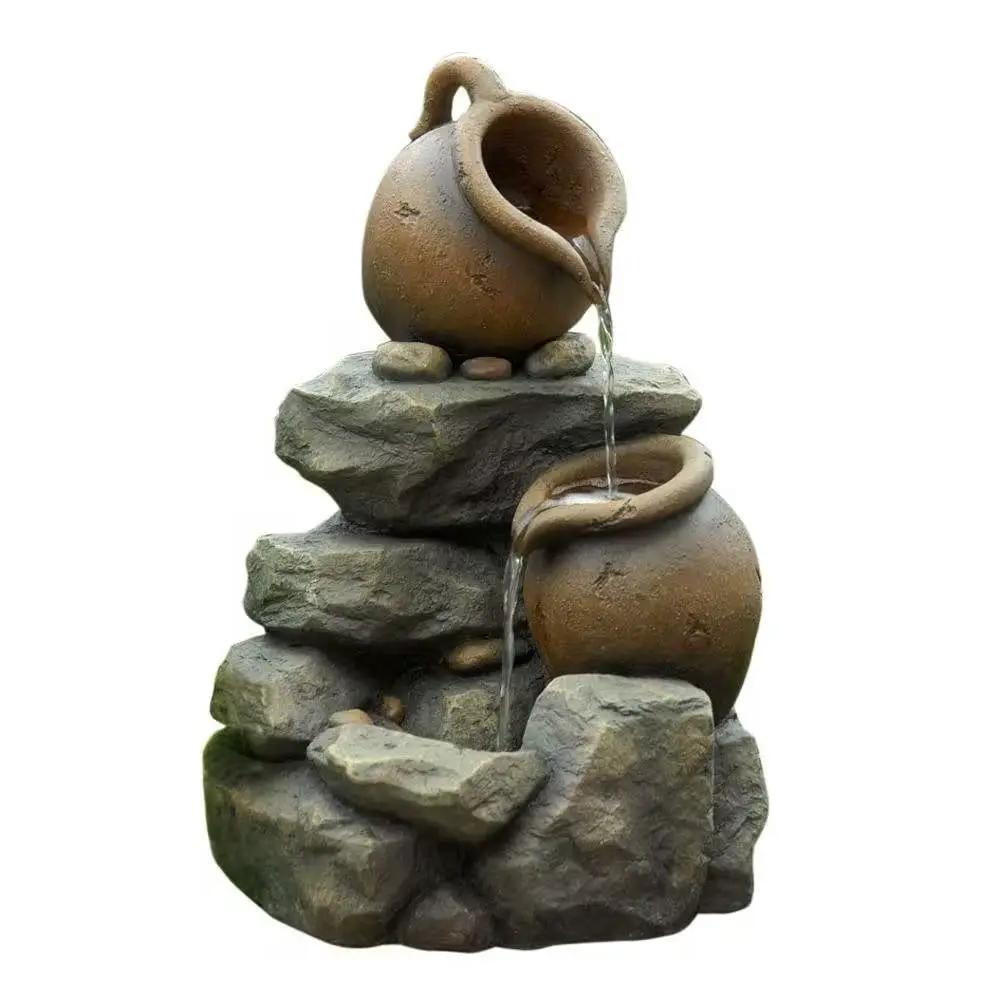 Outdoor Garden Polyresin Rock and Pitchers Waterfall Fountain with Pump by HomePacific