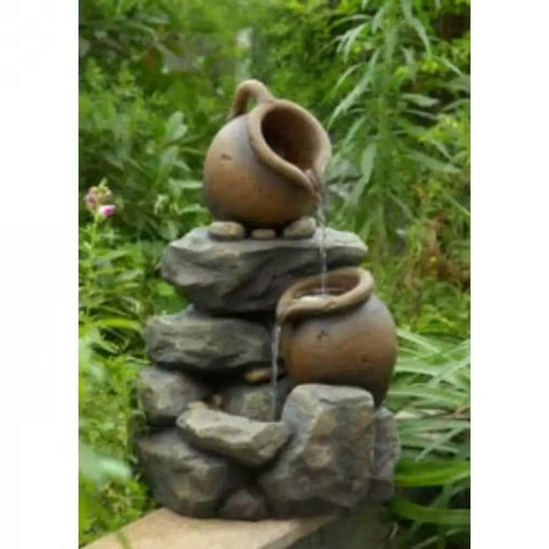 Outdoor Garden Polyresin Rock and Pitchers Waterfall Fountain with Pump by HomePacific