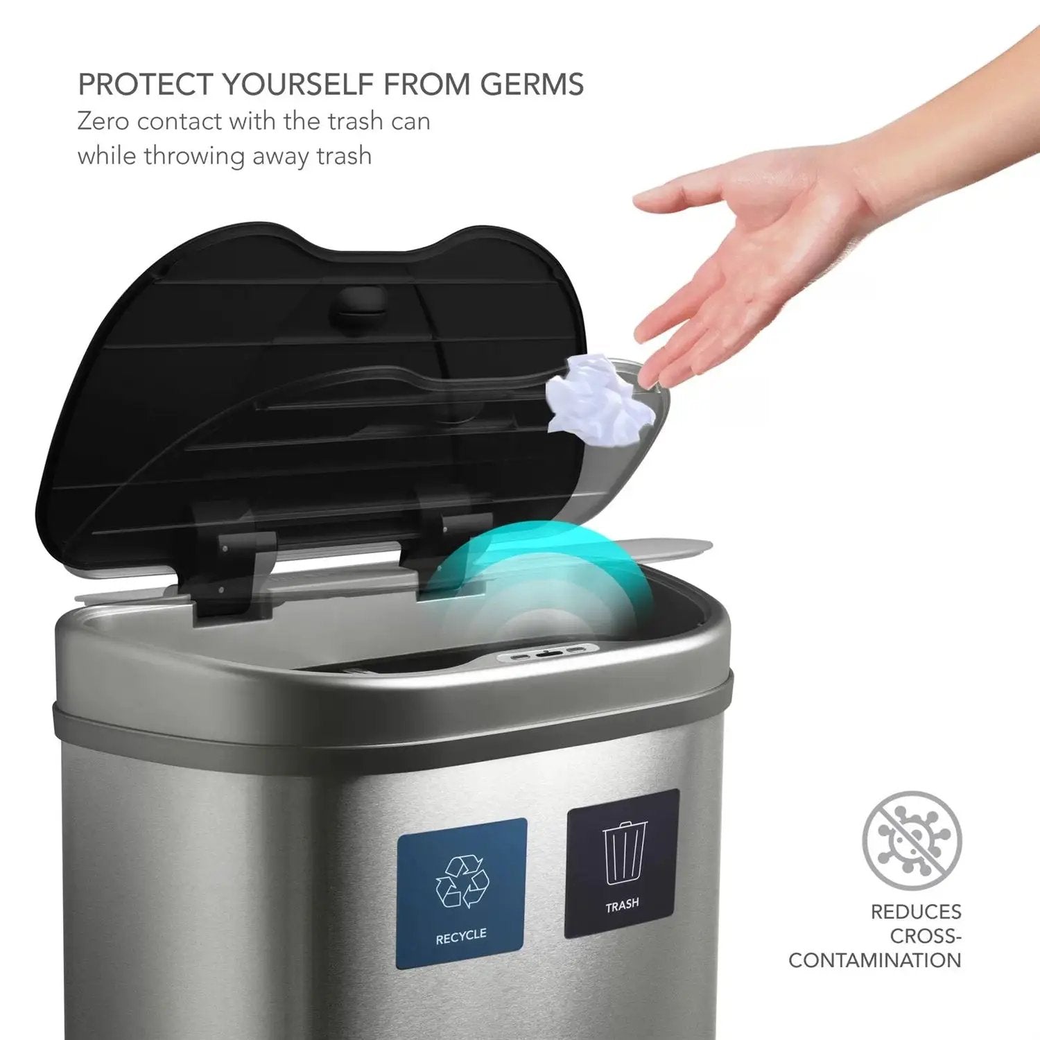 Dual Stainless Steel 18-Gallon Trash Can Recycle Bin with Motion Sensor Lid by HomePacific