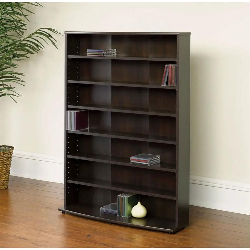 Contemporary 6-Shelf Bookcase Multimedia Storage Rack Tower in Brown Finish by HomePacific