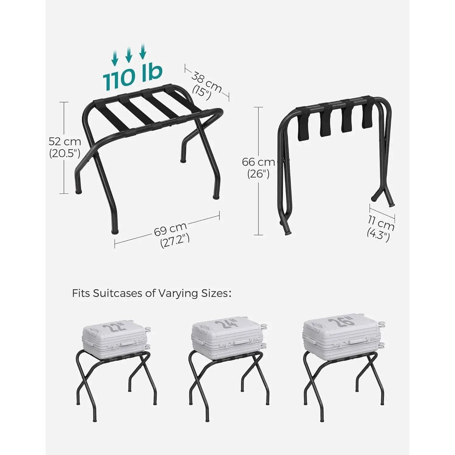 Set of 2- Sturdy Black Metal Folding Luggage Rack by HomePacific