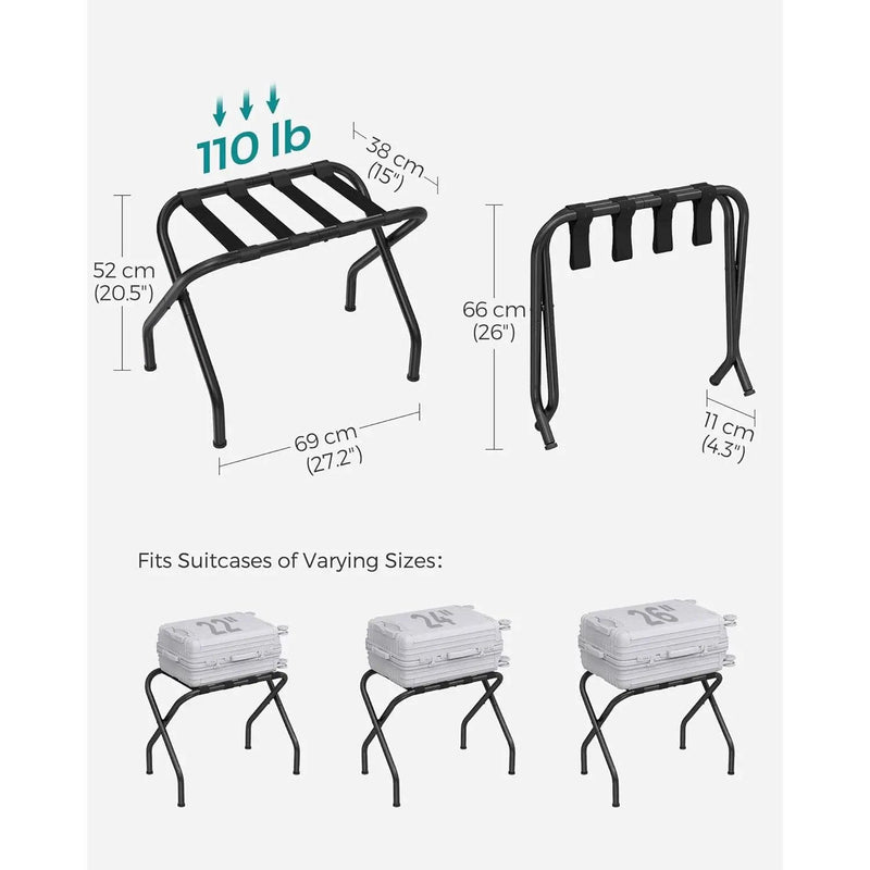 Set of 2- Sturdy Black Metal Folding Luggage Rack by HomePacific