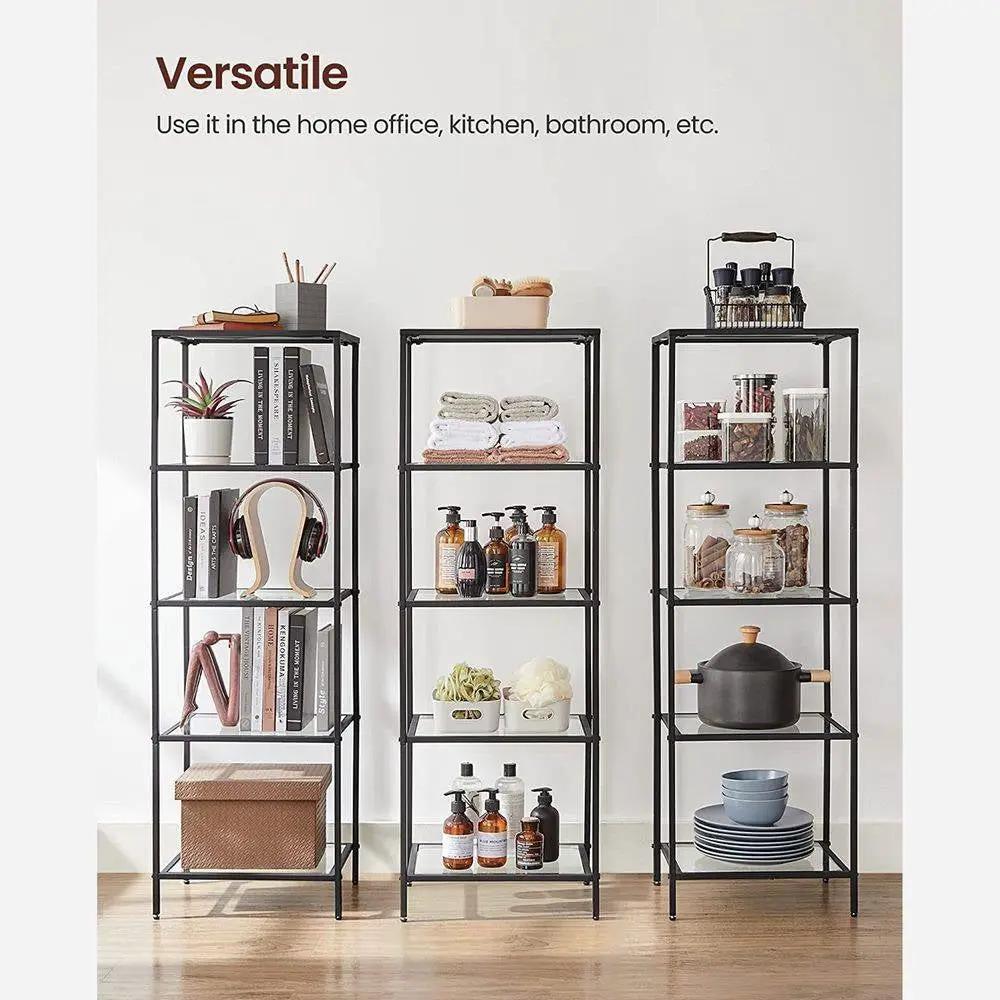 Black Metal Frame Glass Shelf Bookcase 4-Shelves Shelving Unit by HomePacific