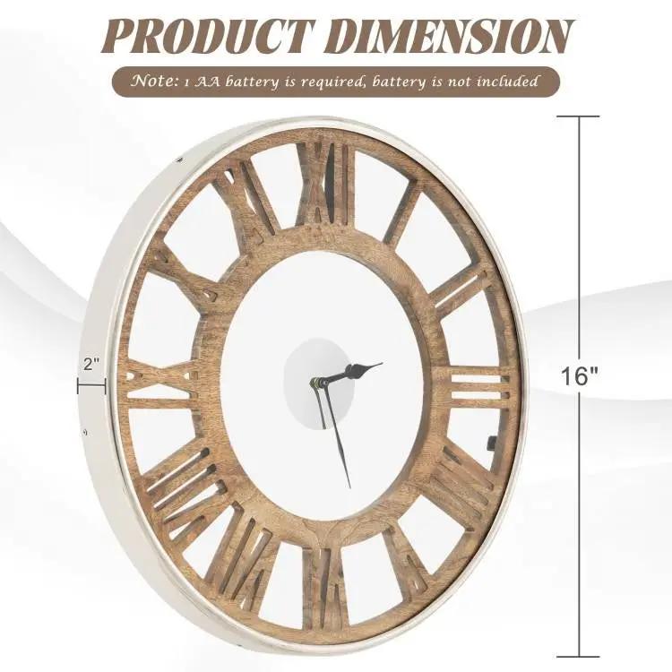Natural Wood 16-inch Classic Farmhouse Roman Numerals Wall Clock by HomePacific