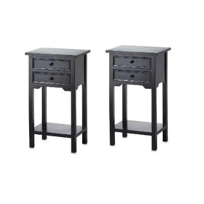 Set of 2 Nightstand Side Tables / End Table in Black Finish Pine Wood by HomePacific