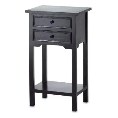 Set of 2 Nightstand Side Tables / End Table in Black Finish Pine Wood by HomePacific