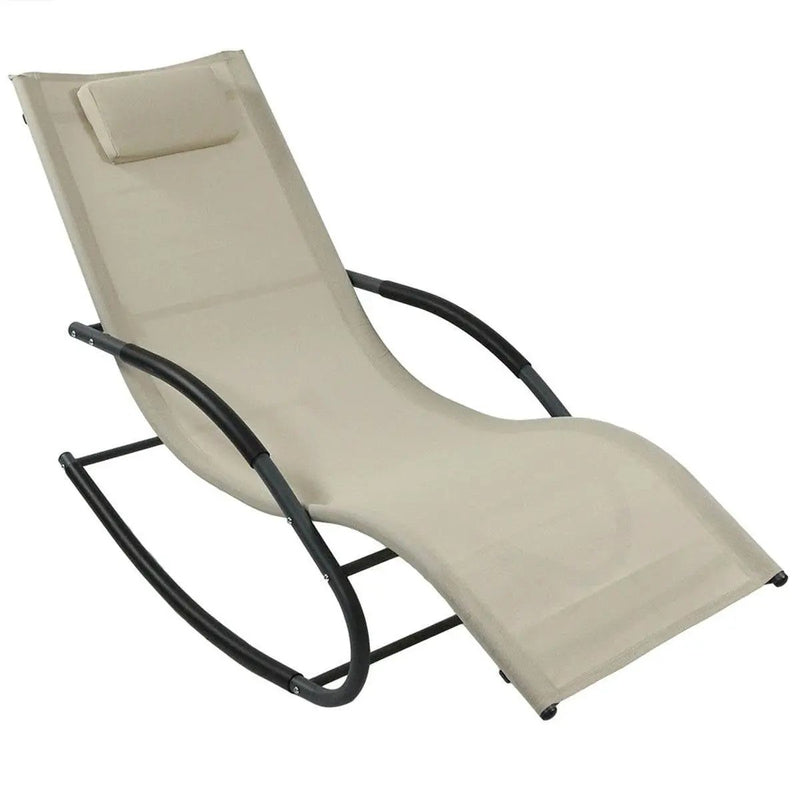 Modern Beige Rocking Chaise Lounger Patio Lounge Chair with Pillow by HomePacific