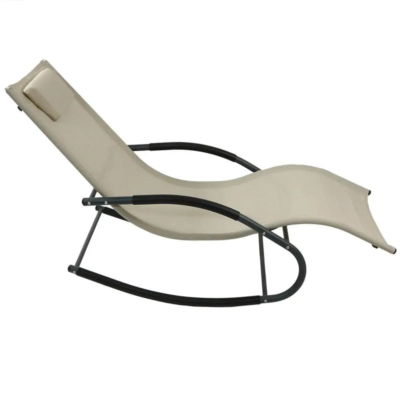 Modern Beige Rocking Chaise Lounger Patio Lounge Chair with Pillow by HomePacific