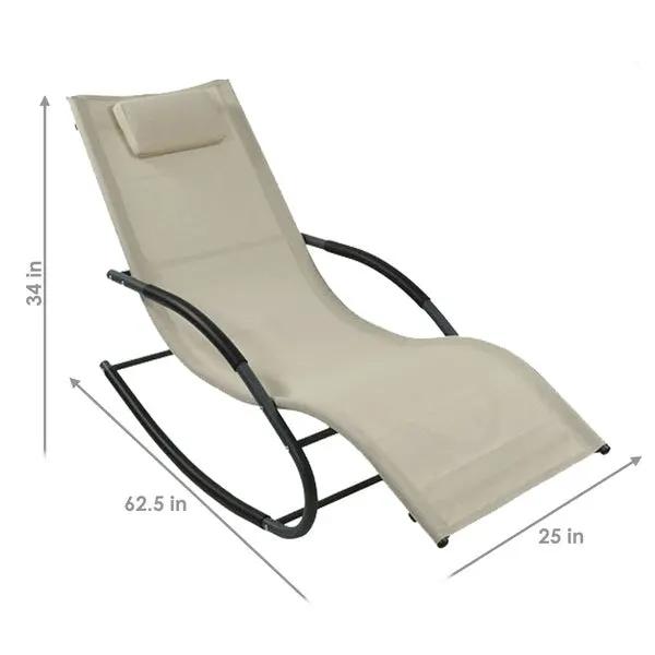 Modern Beige Rocking Chaise Lounger Patio Lounge Chair with Pillow by HomePacific
