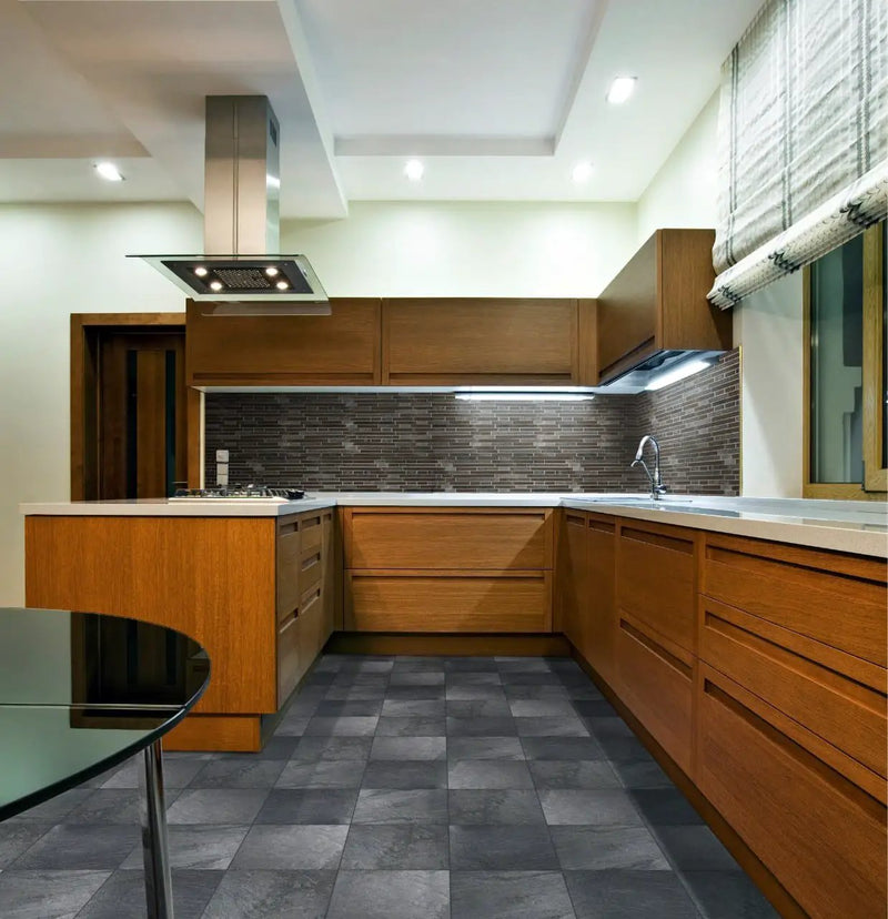 Ostrich Grey Gauged Quartzite Tiles 12x24 in a finished room