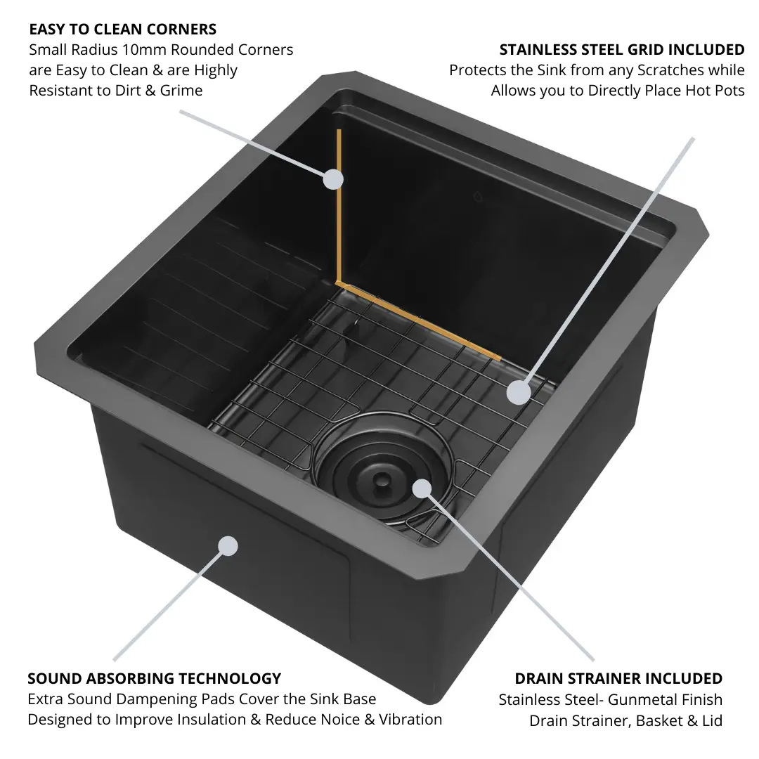 Zeek 15 x 17 Inch Gunmetal Undermount / Drop-In Workstation Sink for RV or Wet Bar 16G Stainless Steel ZW-B157 by ZEEK