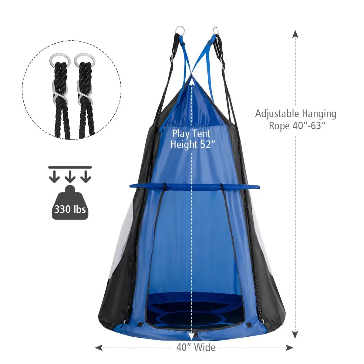 2-in-1 40 Inch Kids Hanging Chair Detachable Swing Tent Set by DirectDeals