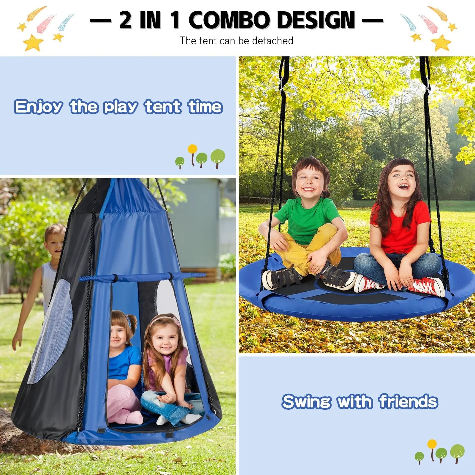 2-in-1 40 Inch Kids Hanging Chair Detachable Swing Tent Set by DirectDeals