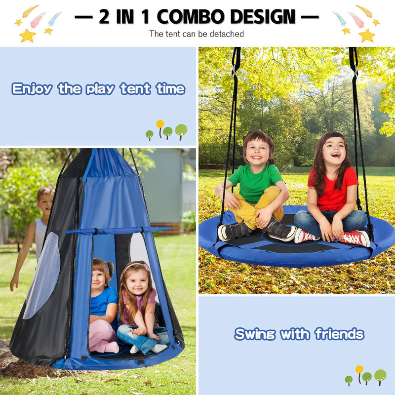 2-in-1 40 Inch Kids Hanging Chair Detachable Swing Tent Set by DirectDeals