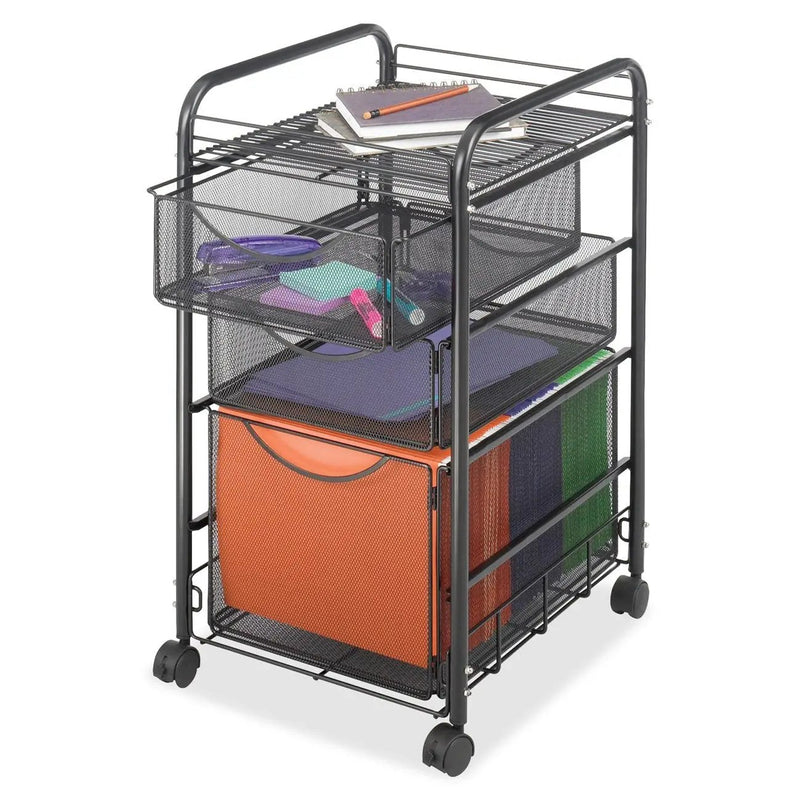 Black Metal Steel Mesh Mobile Filing Cabinet Cart with 2 Drawers and Wheels by HomePacific
