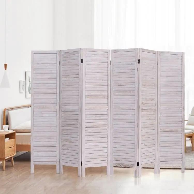 6-Panel Classic Louver Slatted Room Divider Screen in White Wood Finish by HomePacific