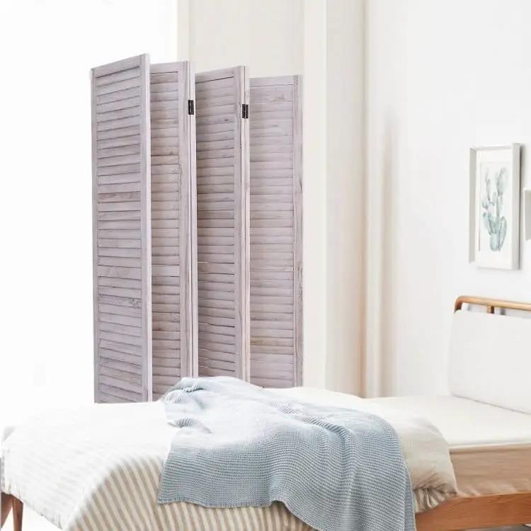 6-Panel Classic Louver Slatted Room Divider Screen in White Wood Finish by HomePacific