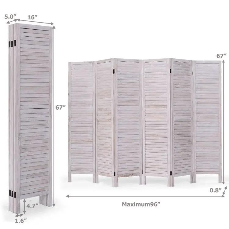 6-Panel Classic Louver Slatted Room Divider Screen in White Wood Finish by HomePacific