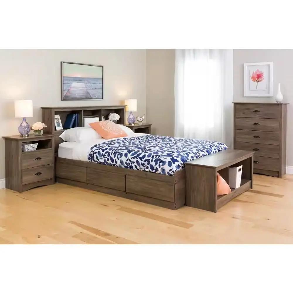 Full / Queen size Freestanding Bookcase Headboard in Grey Brown Wood Finish by HomePacific