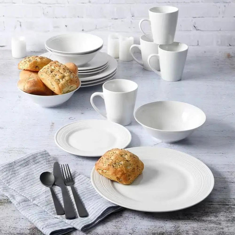 16-Piece White Ceramic Dinnerware Set w/ Bowls Plates and Mugs - Service for 4 by HomePacific