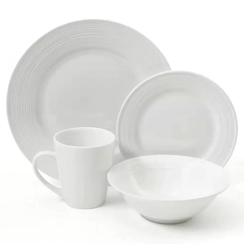 16-Piece White Ceramic Dinnerware Set w/ Bowls Plates and Mugs - Service for 4 by HomePacific