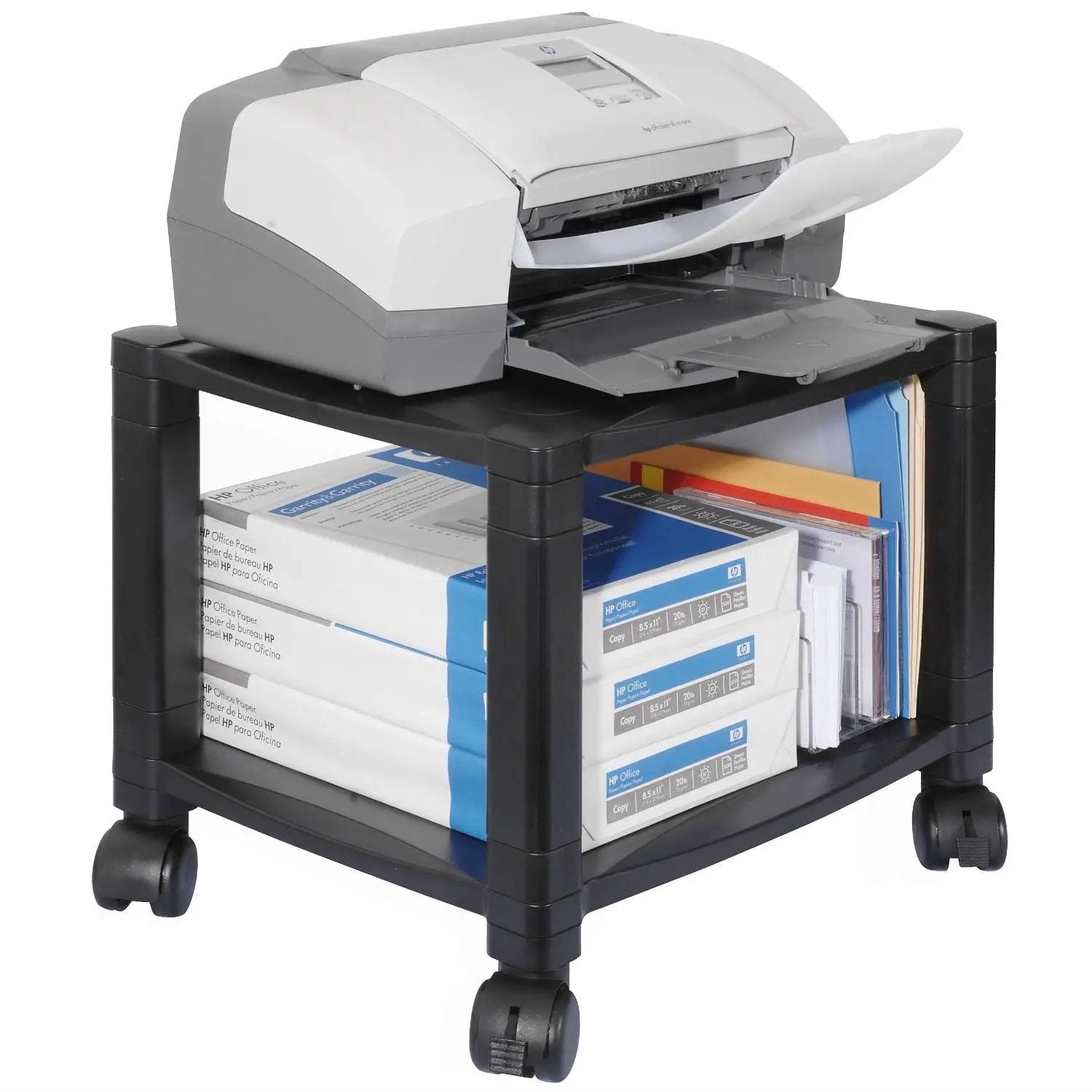 Sturdy 2-Shelf Mobile Printer Stand Cart in Black with Locking Casters by HomePacific