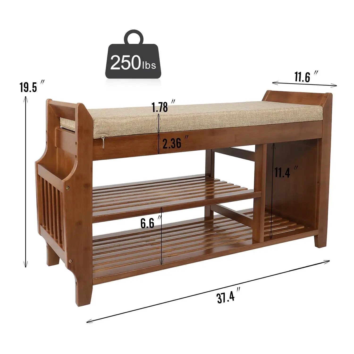 Solid Wood Entryway Shoe Rack Storage Bench with Cushioned Seat 2 Shelves and Drawer by HomePacific