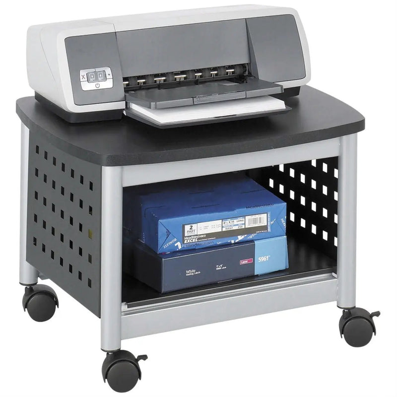 Under-Desk Printer Stand Mobile Office Cart in Black and Silver by HomePacific