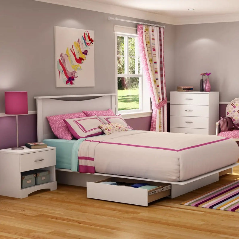 Queen size Modern Platform Bed with 2 Storage Drawers in White Finish by HomePacific