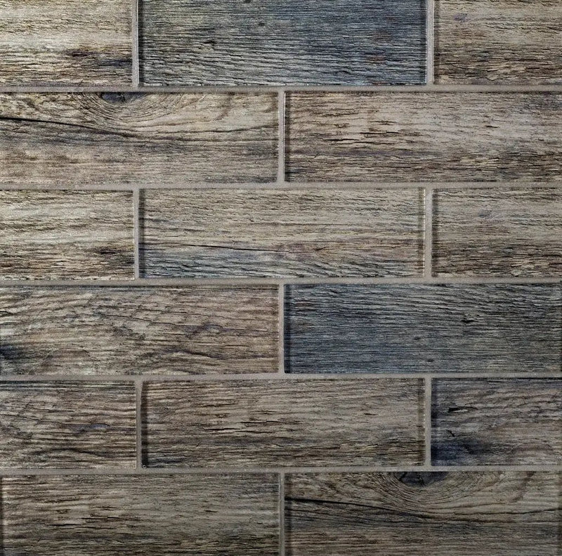 Wooden Brown 12x12 Glossy Brick Glass Mosaic Tile (5 pack, 4.83 sq ft/case) by Apollo Tile