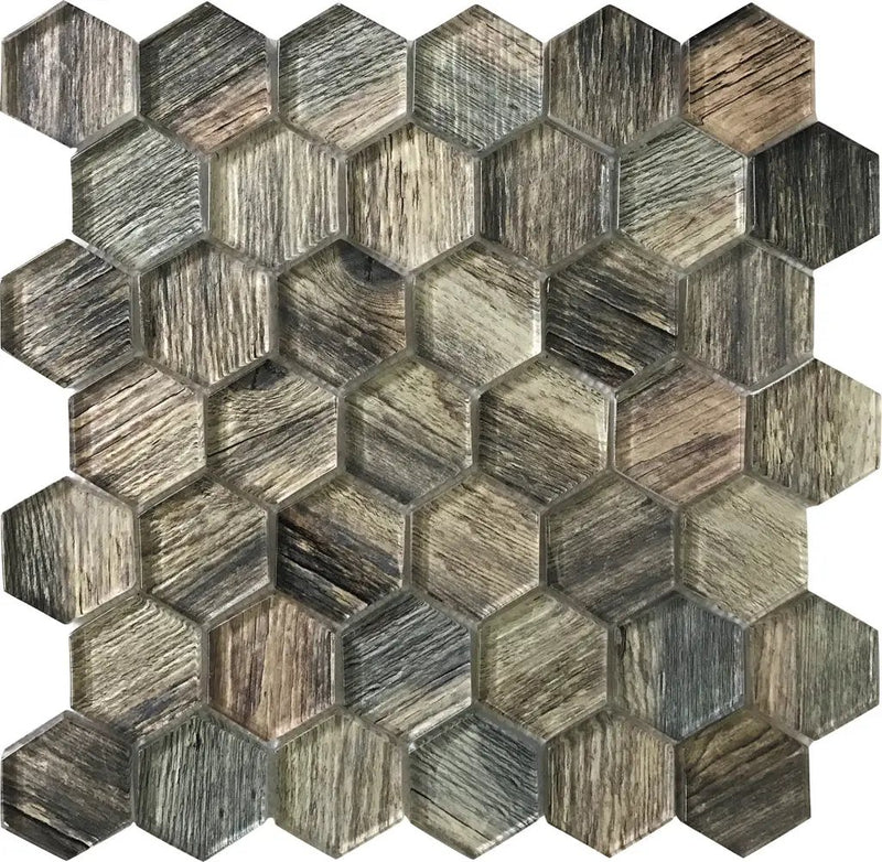 Wooden Brown 12x12 Glossy Hexagon Glass Mosaic Tile (5 pack, 4.83 sq ft/case) by Apollo Tile