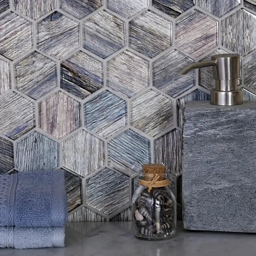 Wooden Brown 12x12 Glossy Hexagon Glass Mosaic Tile (5 pack, 4.83 sq ft/case) by Apollo Tile