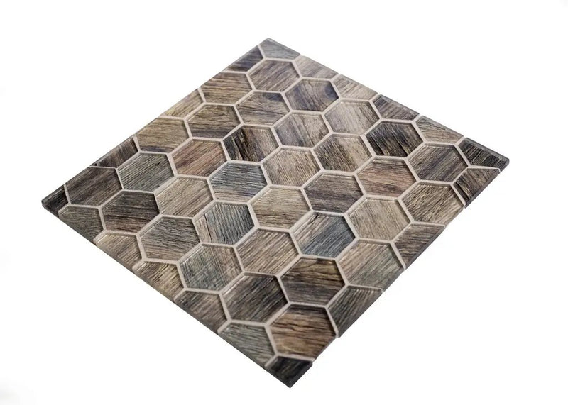 Wooden Brown 12x12 Glossy Hexagon Glass Mosaic Tile (5 pack, 4.83 sq ft/case) by Apollo Tile