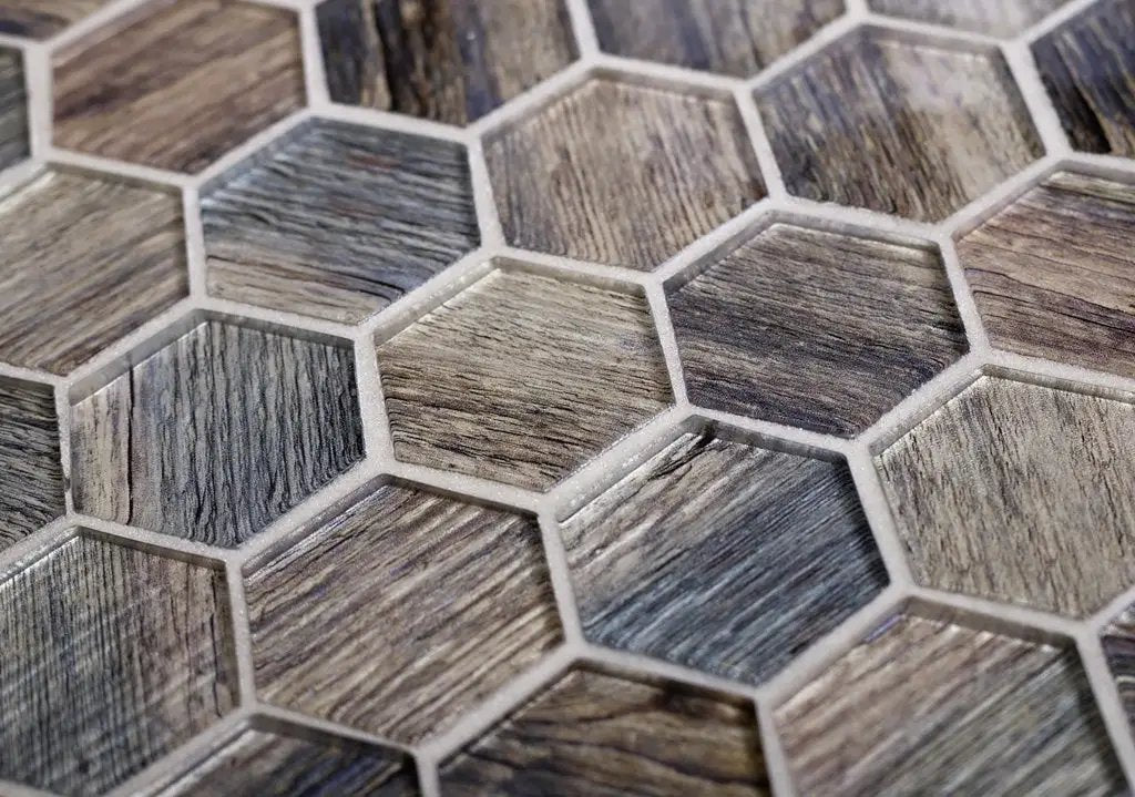 Wooden Brown 12x12 Glossy Hexagon Glass Mosaic Tile (5 pack, 4.83 sq ft/case) by Apollo Tile