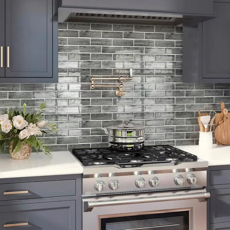 Light Gray 12x12 Glossy Brick Glass Mosaic Tile (5 pack, 4.83 sq ft/case) by Apollo Tile