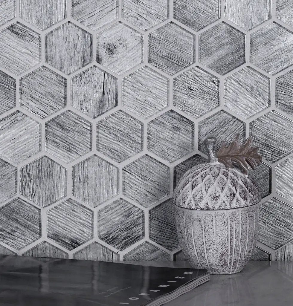 Light Gray 12x12 Glossy Hexagon Glass Mosaic Tile (5 pack, 4.83 sq ft/case) by Apollo Tile