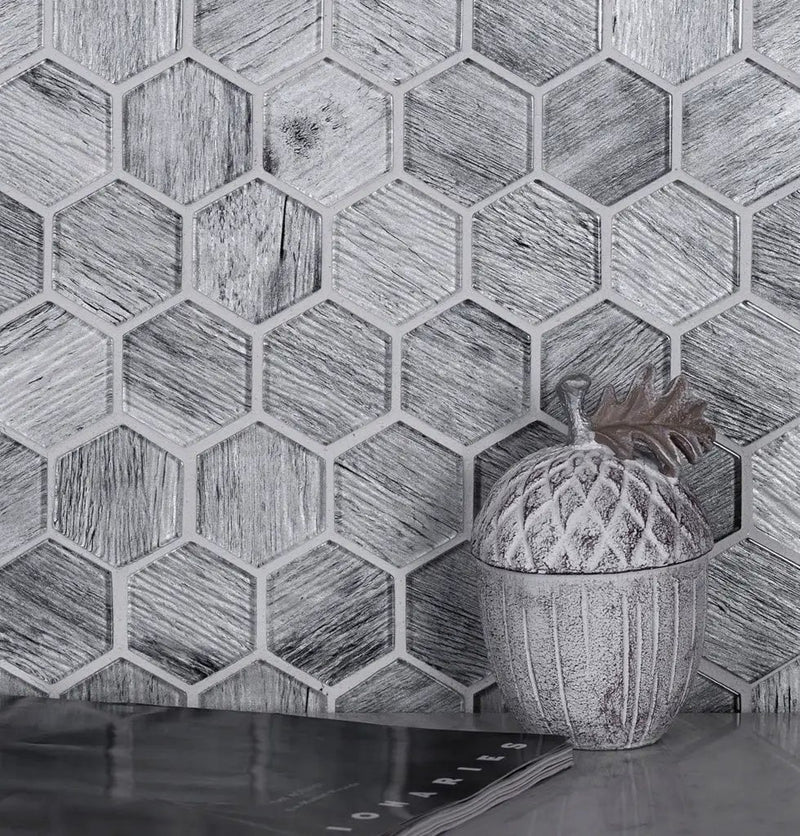 Light Gray 12x12 Glossy Hexagon Glass Mosaic Tile (5 pack, 4.83 sq ft/case) by Apollo Tile