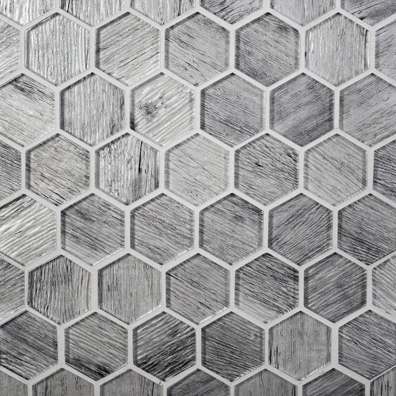 Light Gray 12x12 Glossy Hexagon Glass Mosaic Tile (5 pack, 4.83 sq ft/case) by Apollo Tile
