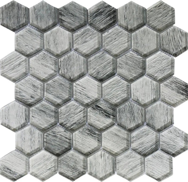 Light Gray 12x12 Glossy Hexagon Glass Mosaic Tile (5 pack, 4.83 sq ft/case), photo 2 of 7