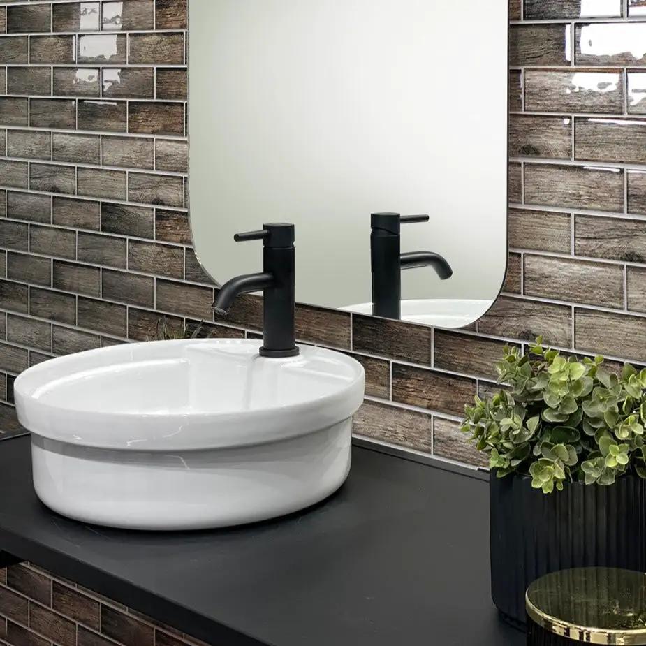 Brown 12x12 Glossy Brick Glass Mosaic Tile (5 pack, 4.83 sq ft/case) by Apollo Tile