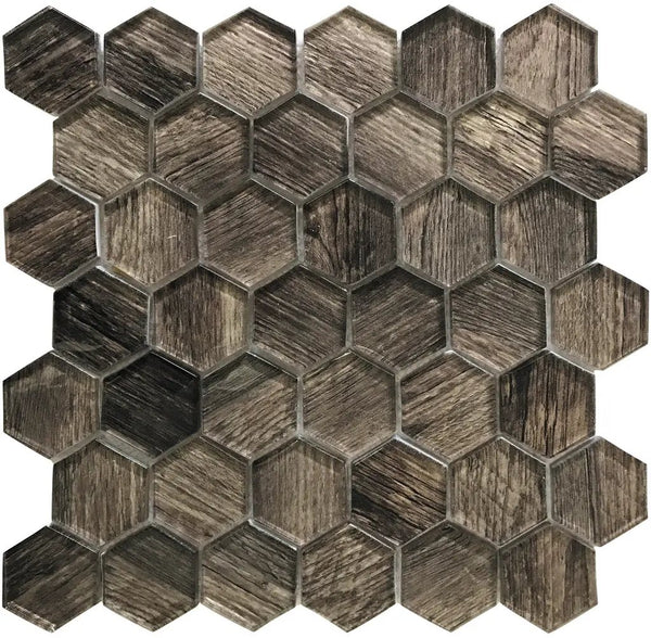 Brown 12x12 Glossy Hexagon Glass Mosaic Tile (5 pack, 4.83 sq ft/case), photo 2 of 6