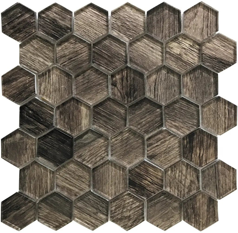 Brown 12x12 Glossy Hexagon Glass Mosaic Tile (5 pack, 4.83 sq ft/case) by Apollo Tile