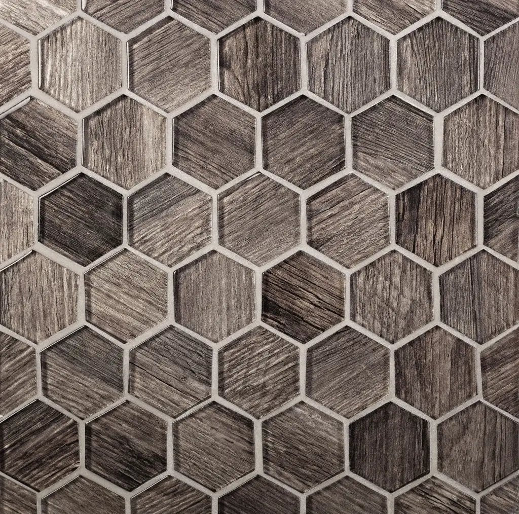 Brown 12x12 Glossy Hexagon Glass Mosaic Tile (5 pack, 4.83 sq ft/case) by Apollo Tile
