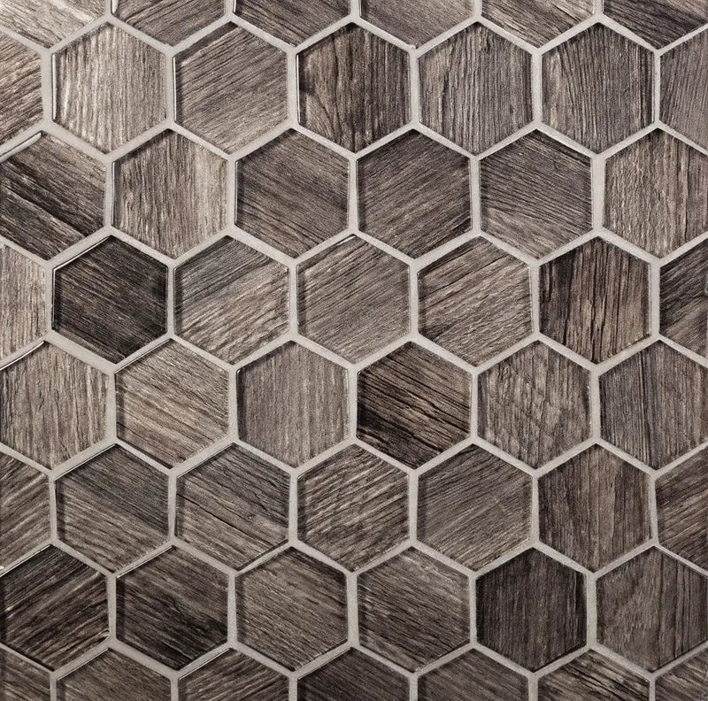 Brown 12x12 Glossy Hexagon Glass Mosaic Tile (5 pack, 4.83 sq ft/case) by Apollo Tile