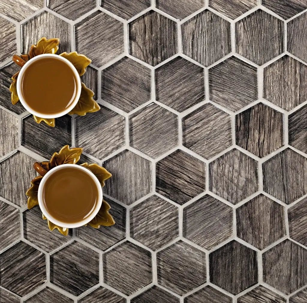 Brown 12x12 Glossy Hexagon Glass Mosaic Tile (5 pack, 4.83 sq ft/case) by Apollo Tile