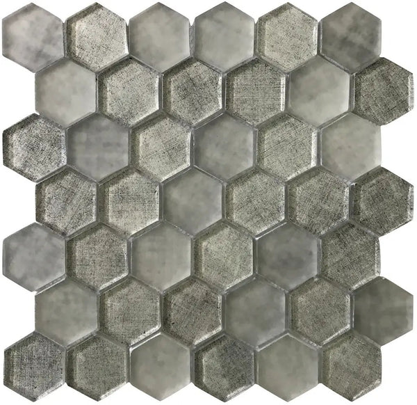 Gray 12x12 Glossy Hexagon Glass Mosaic Tile (5 pack, 4.83 sq ft/case), photo 2 of 7
