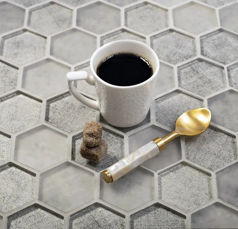 Gray 12x12 Glossy Hexagon Glass Mosaic Tile (5 pack, 4.83 sq ft/case) by Apollo Tile
