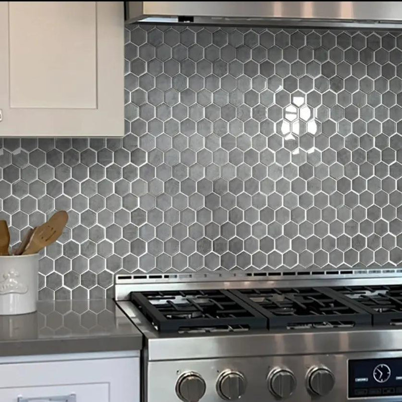Gray 12x12 Glossy Hexagon Glass Mosaic Tile (5 pack, 4.83 sq ft/case) by Apollo Tile
